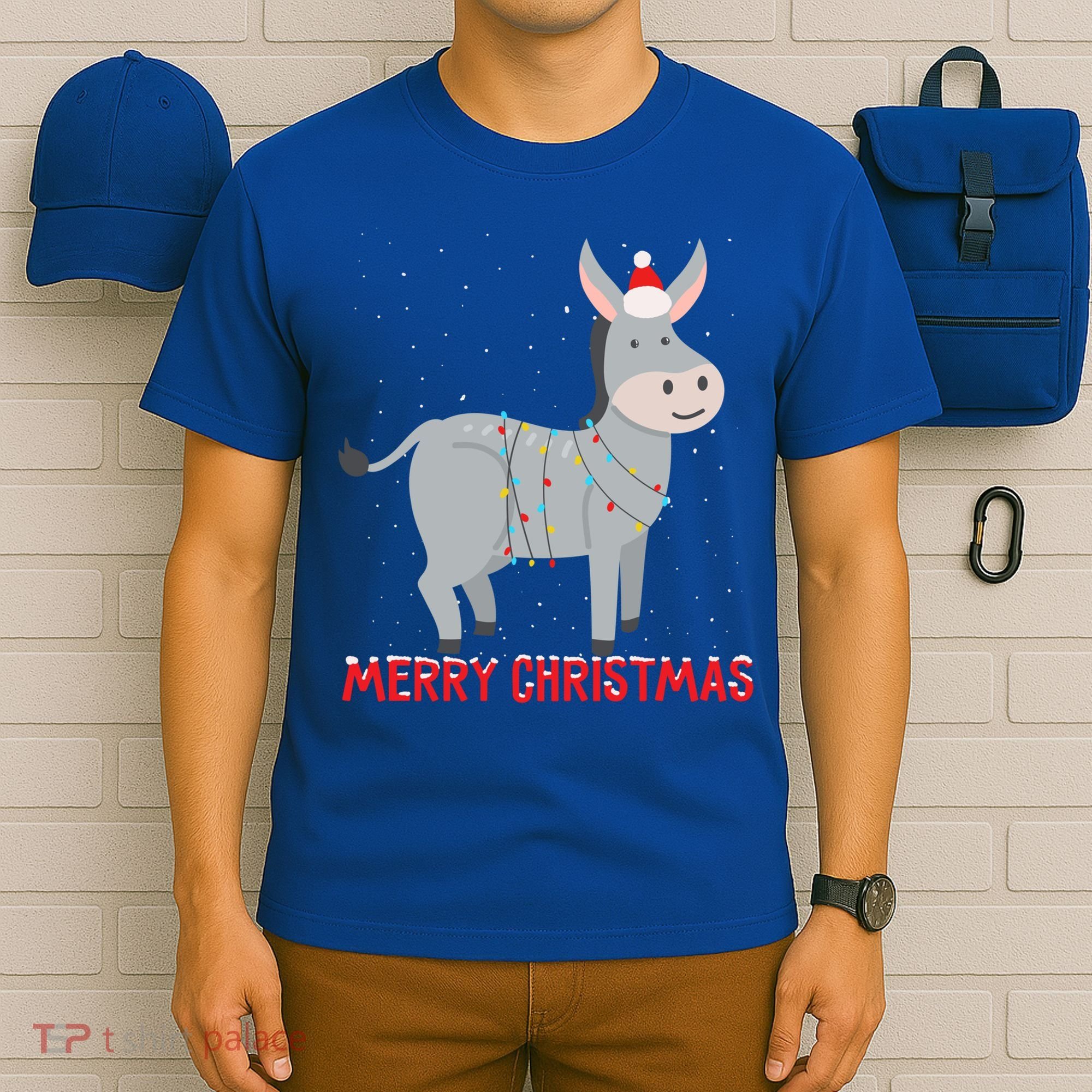 Cute Donkey Christmas Tree Lights Xmas Holidays Funny Gift T-Shirt
