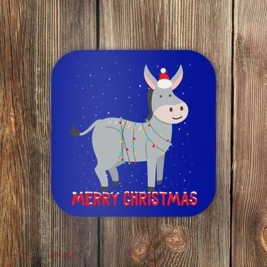 Cute Donkey Christmas Tree Lights Xmas Holidays Funny Gift Coaster