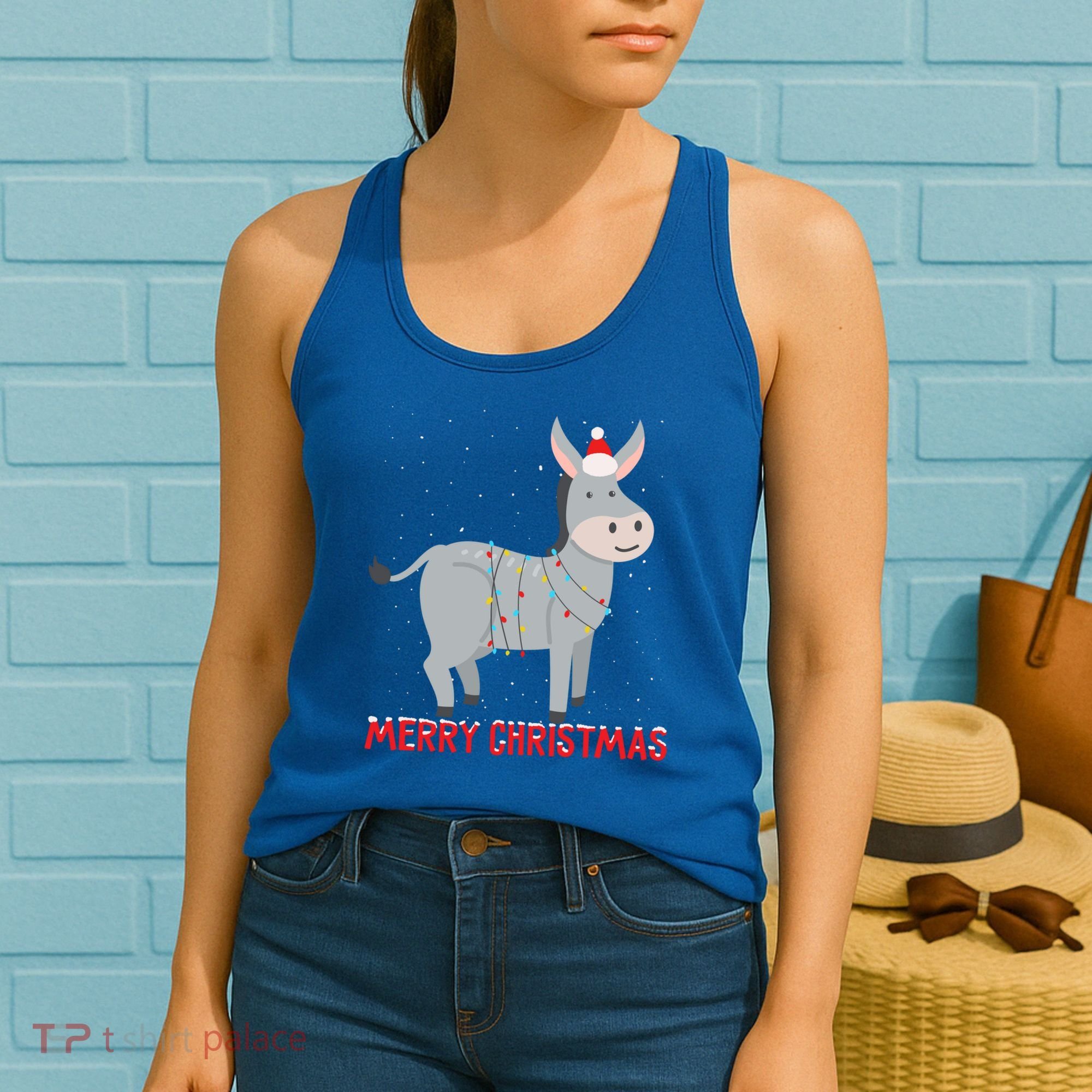 Cute Donkey Christmas Tree Lights Xmas Holidays Funny Gift Women's Tank Top
