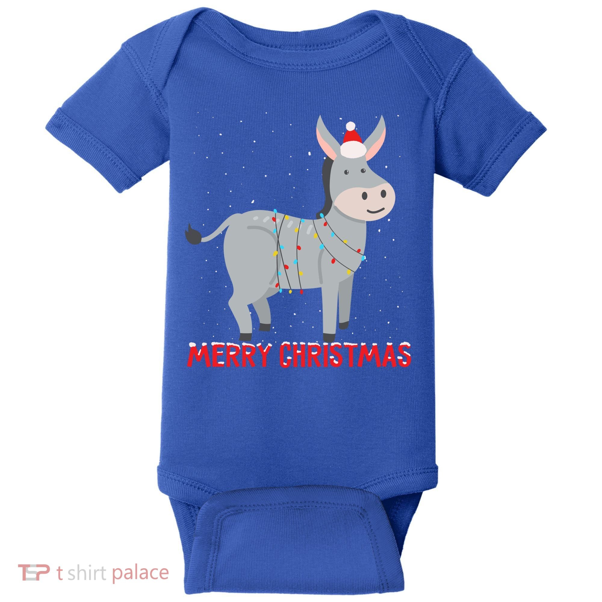 Cute Donkey Christmas Tree Lights Xmas Holidays Funny Gift Baby Bodysuit