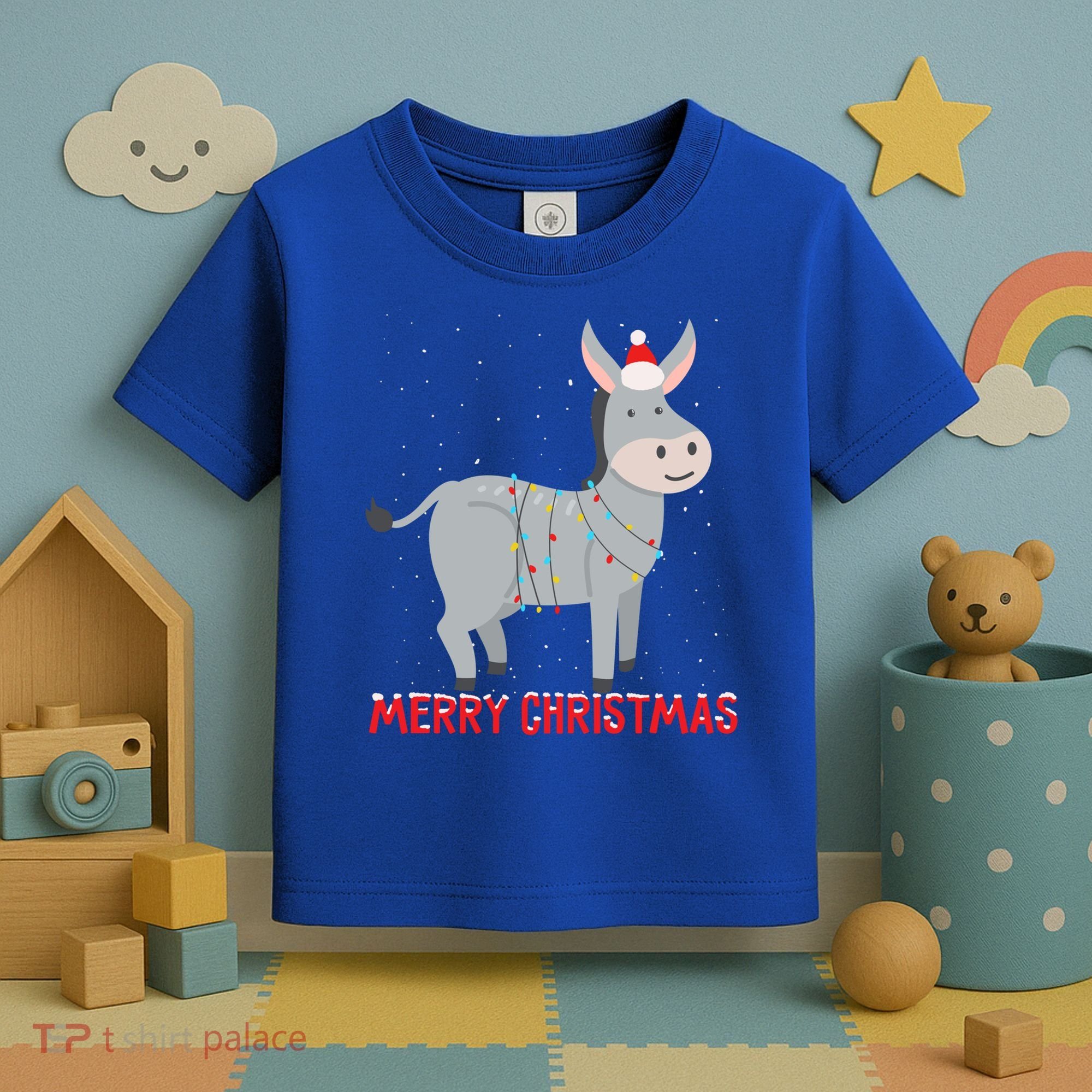 Cute Donkey Christmas Tree Lights Xmas Holidays Funny Gift Toddler T-Shirt