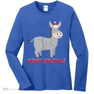 Cute Donkey Christmas Tree Lights Xmas Holidays Funny Gift Women's Long Sleeve Shirt
