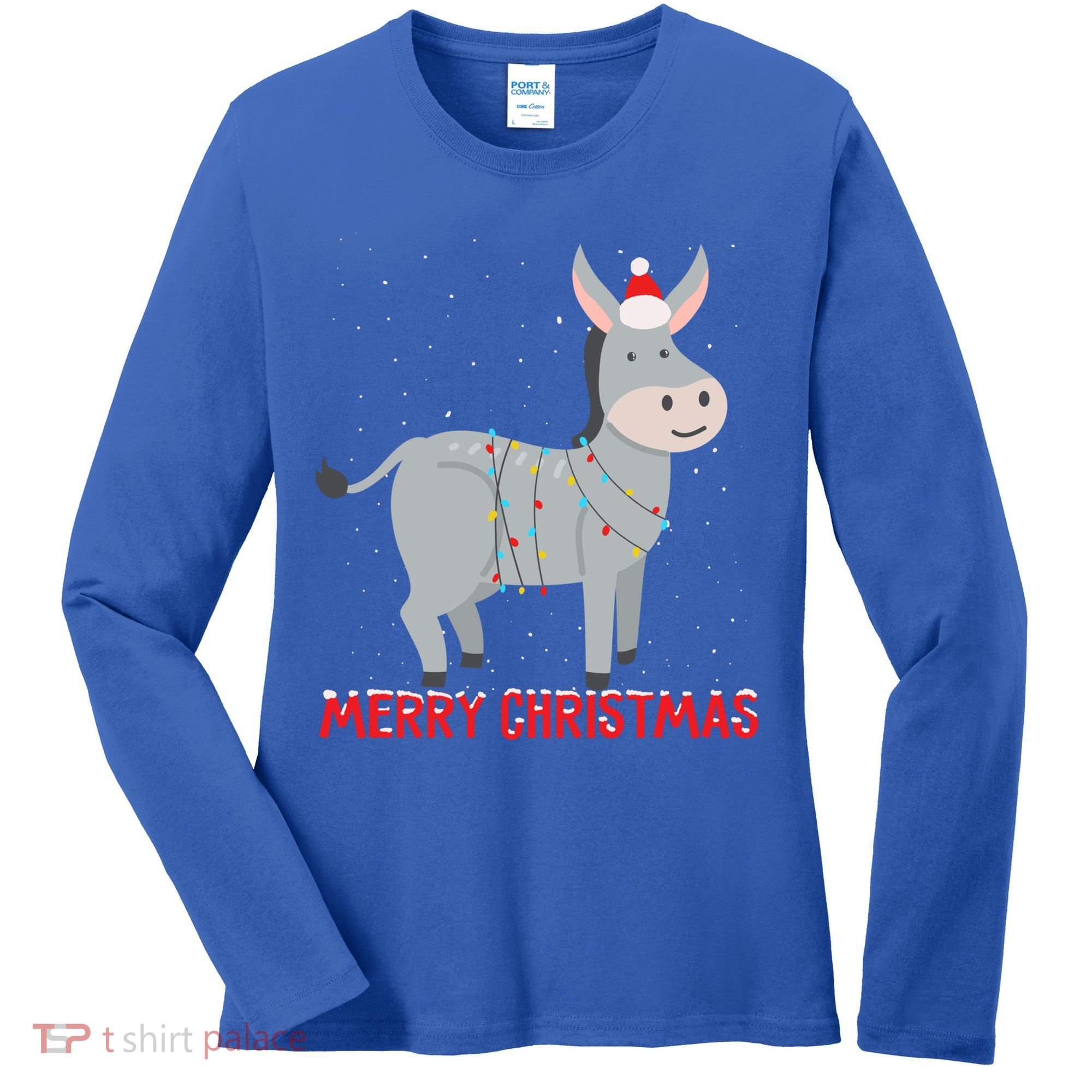 Cute Donkey Christmas Tree Lights Xmas Holidays Funny Gift Women's Long Sleeve Shirt