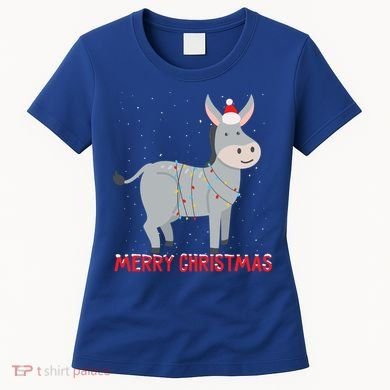 Cute Donkey Christmas Tree Lights Xmas Holidays Funny Gift Women's T-Shirt