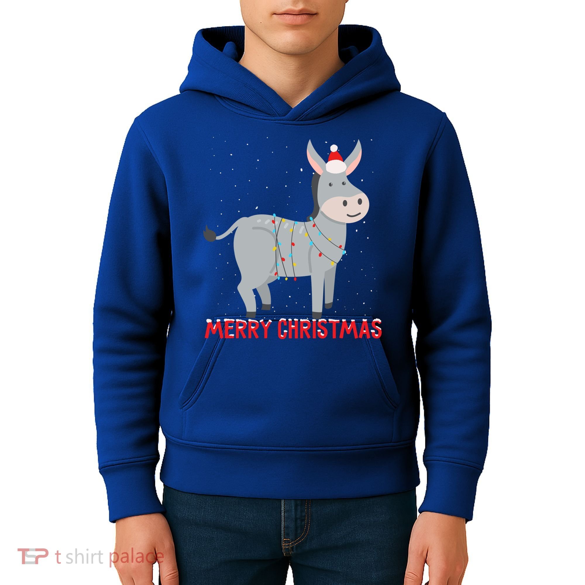 Cute Donkey Christmas Tree Lights Xmas Holidays Funny Gift Kids Hoodie