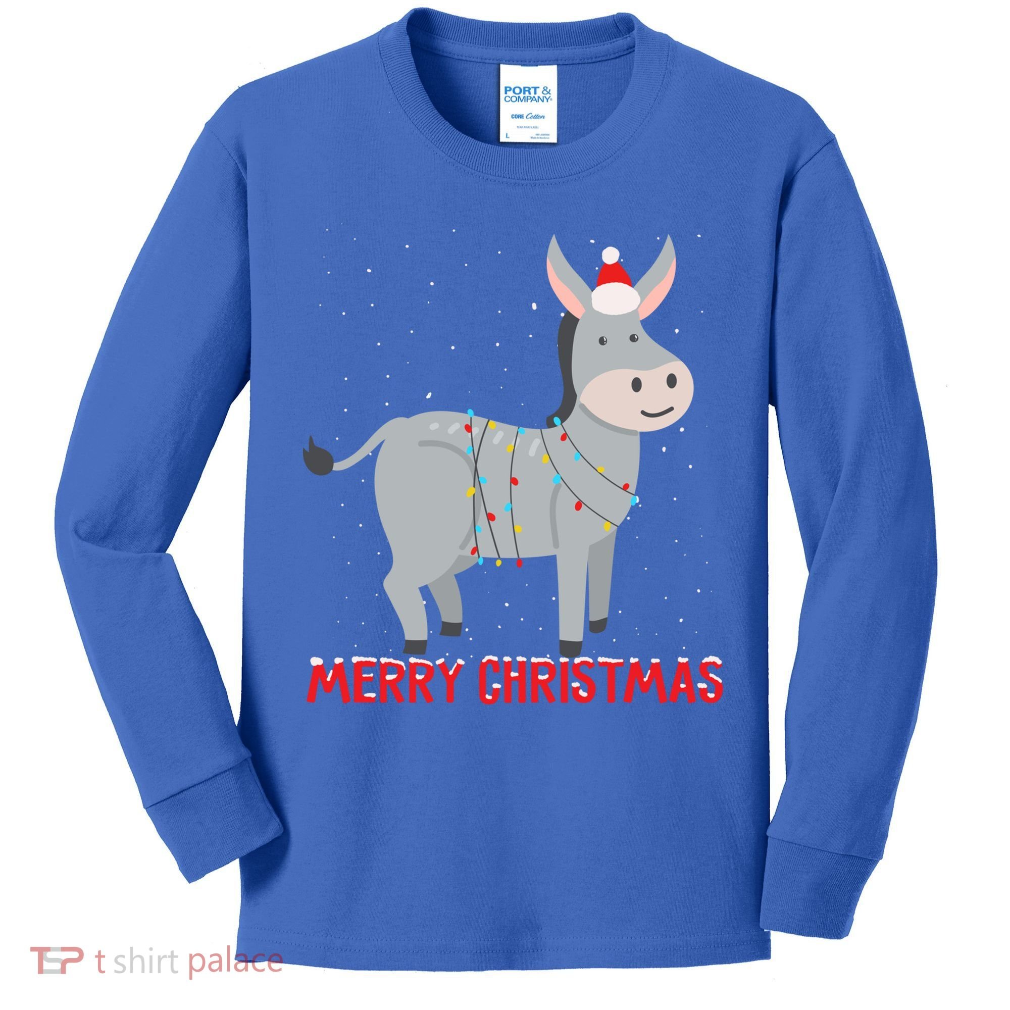 Cute Donkey Christmas Tree Lights Xmas Holidays Funny Gift Kids Long Sleeve Shirt