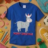 Cute Donkey Christmas Tree Lights Xmas Holidays Funny Gift Kids T-Shirt thumb 3