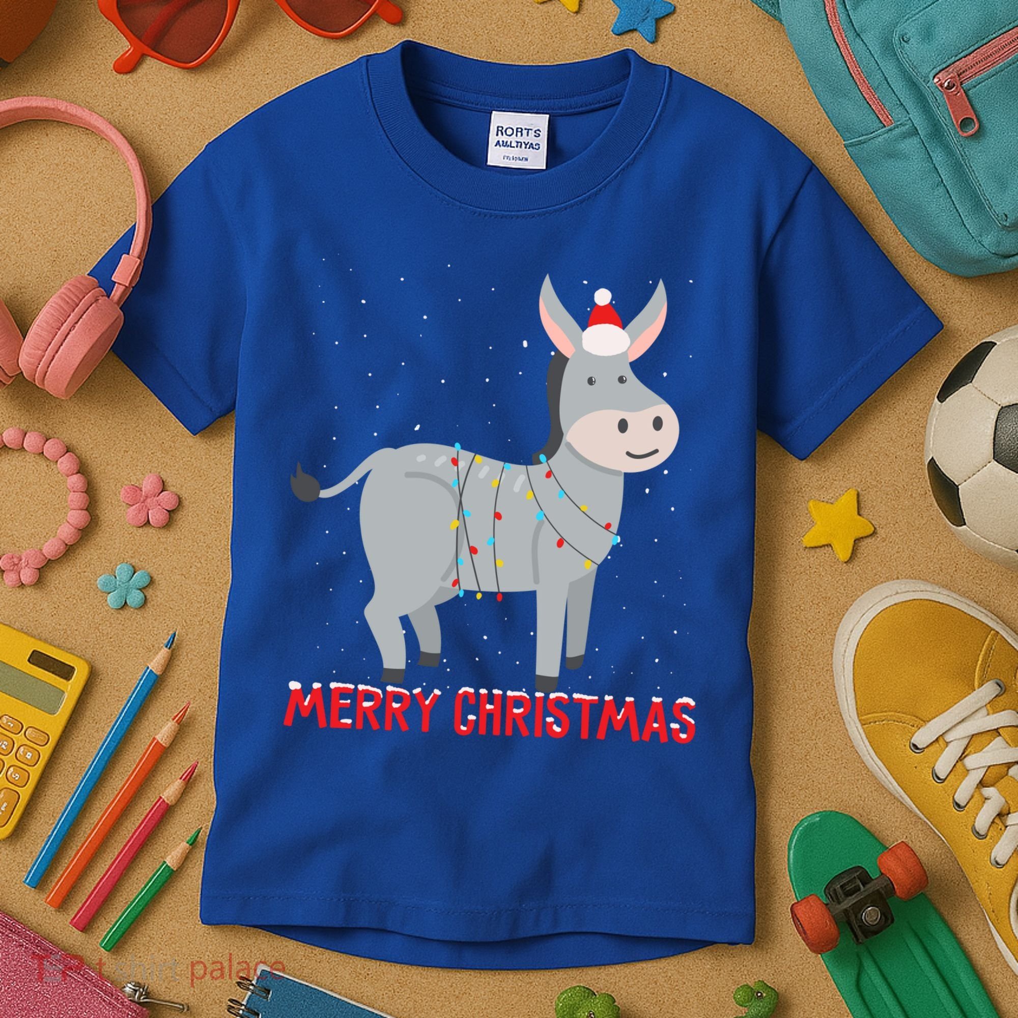 Cute Donkey Christmas Tree Lights Xmas Holidays Funny Gift Kids T-Shirt