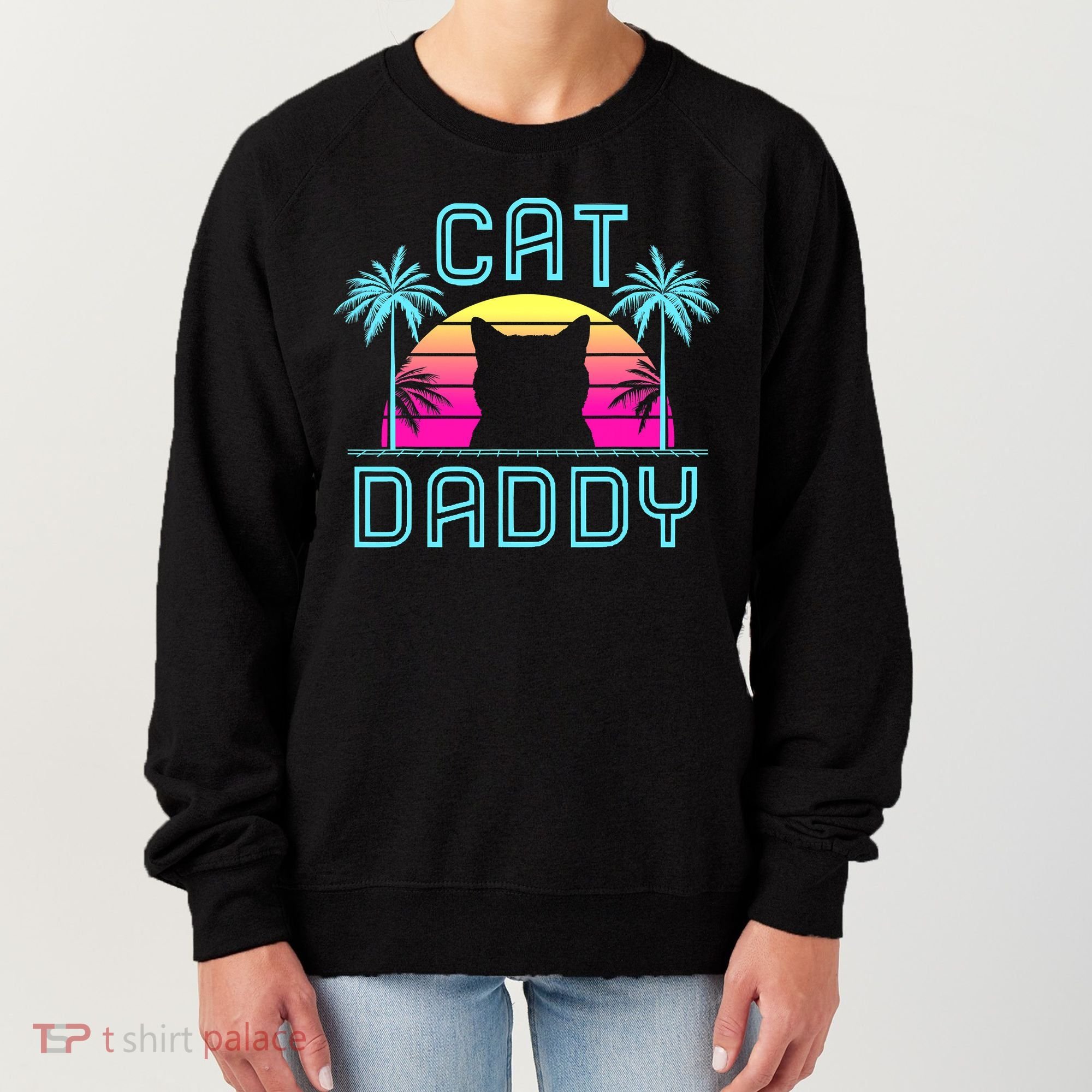 Cat Daddy Dad fathers day retro cat papa Women's Sweatshirt
