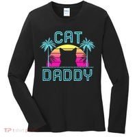 Cat Daddy Dad fathers day retro cat papa Women's Long Sleeve Shirt thumb 0