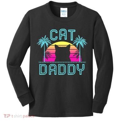 Cat Daddy Dad fathers day retro cat papa Kids Long Sleeve Shirt