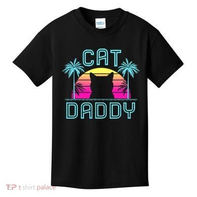 Cat Daddy Dad fathers day retro cat papa Kids T-Shirt