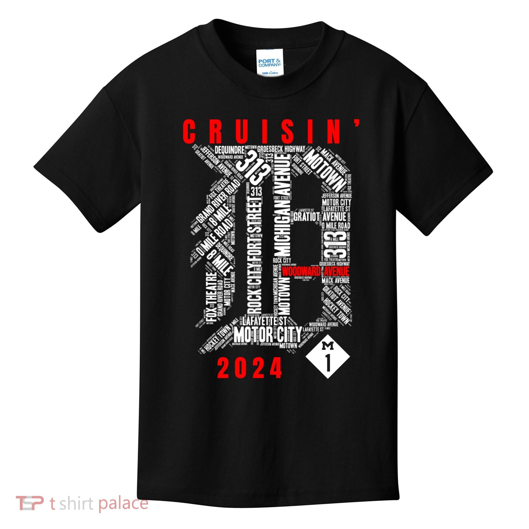 Cruisin Detroit D Woodward Avenue Ave 2024 M1 Kids T-Shirt