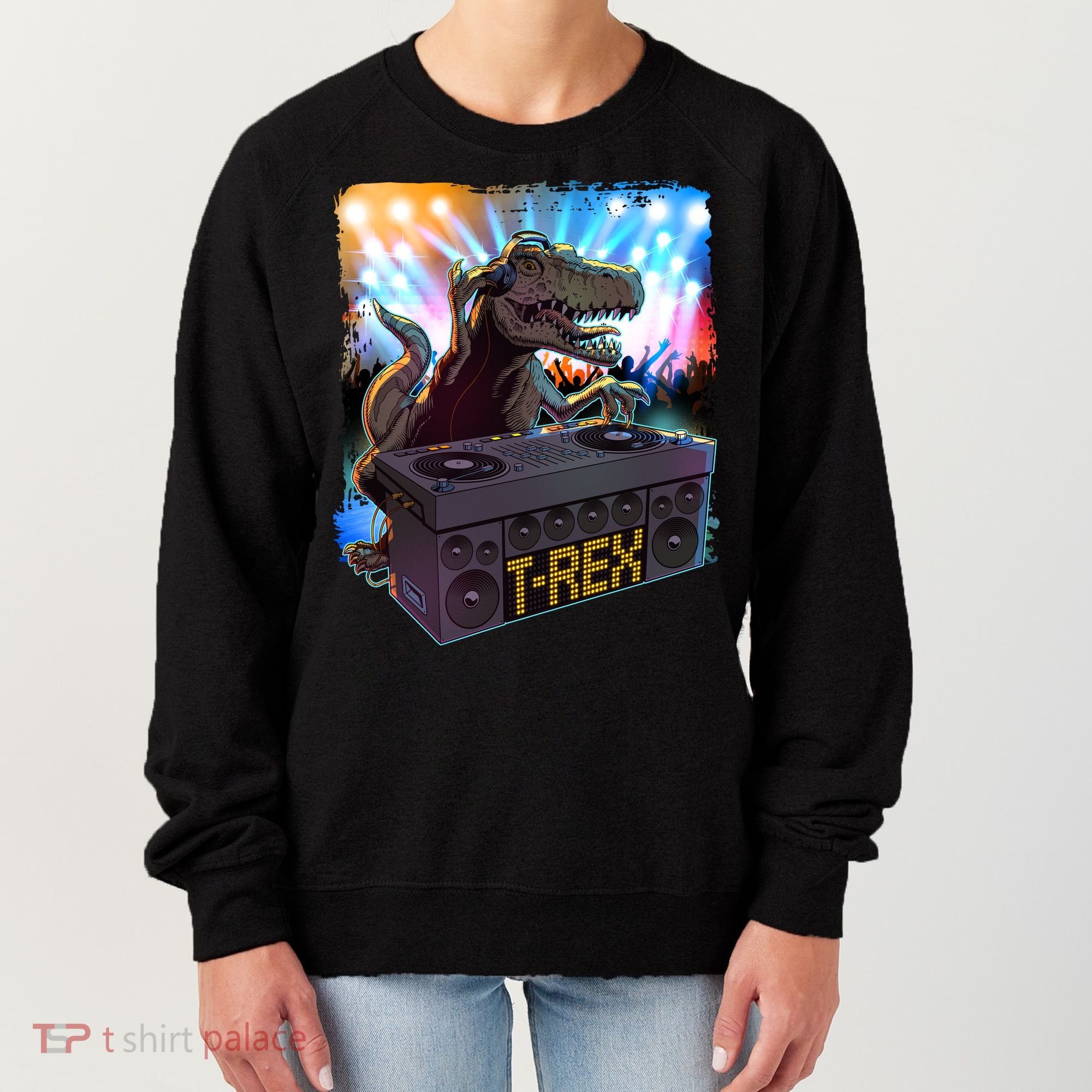 Cool DJ Dance Party TRex Dinosaur Women's Sweatshirt