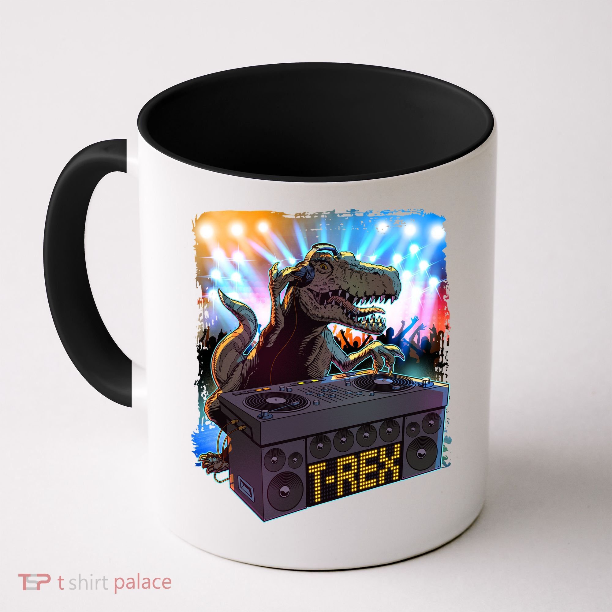 Cool DJ Dance Party TRex Dinosaur Coffee Mug