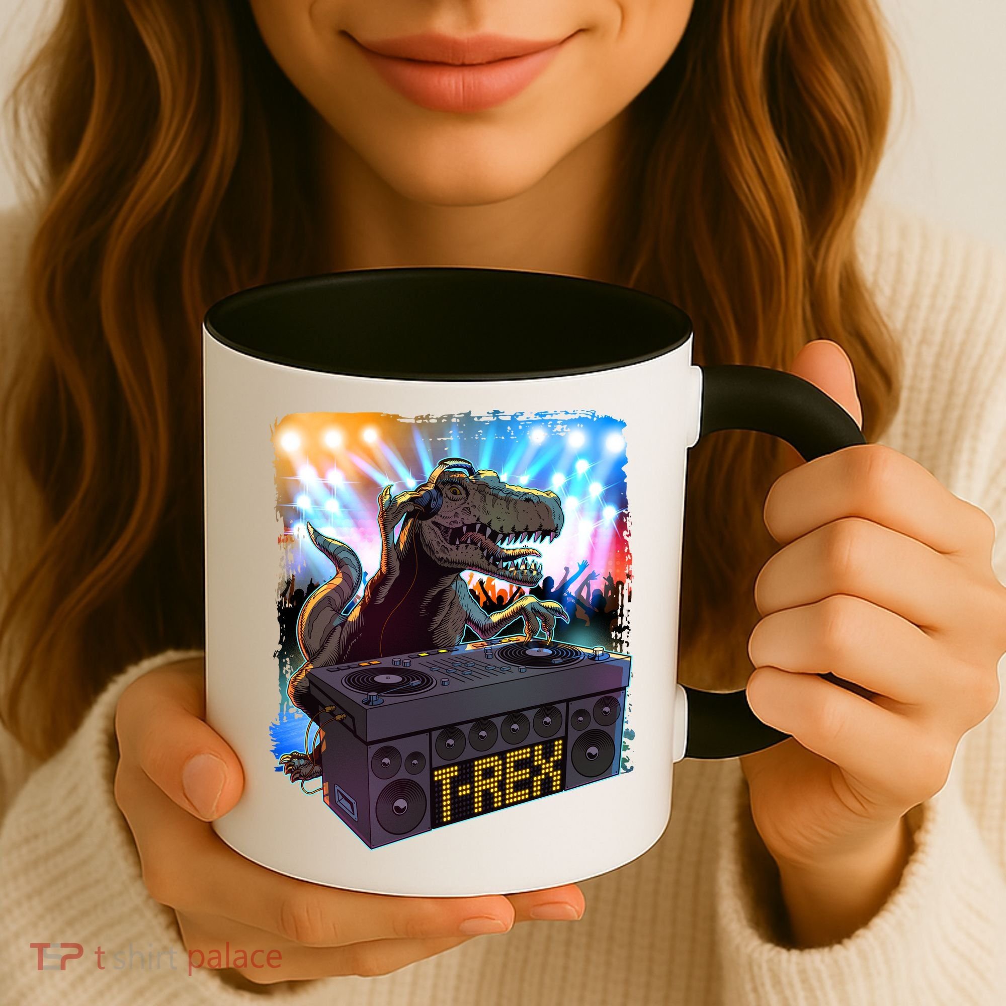 Cool DJ Dance Party TRex Dinosaur Coffee Mug