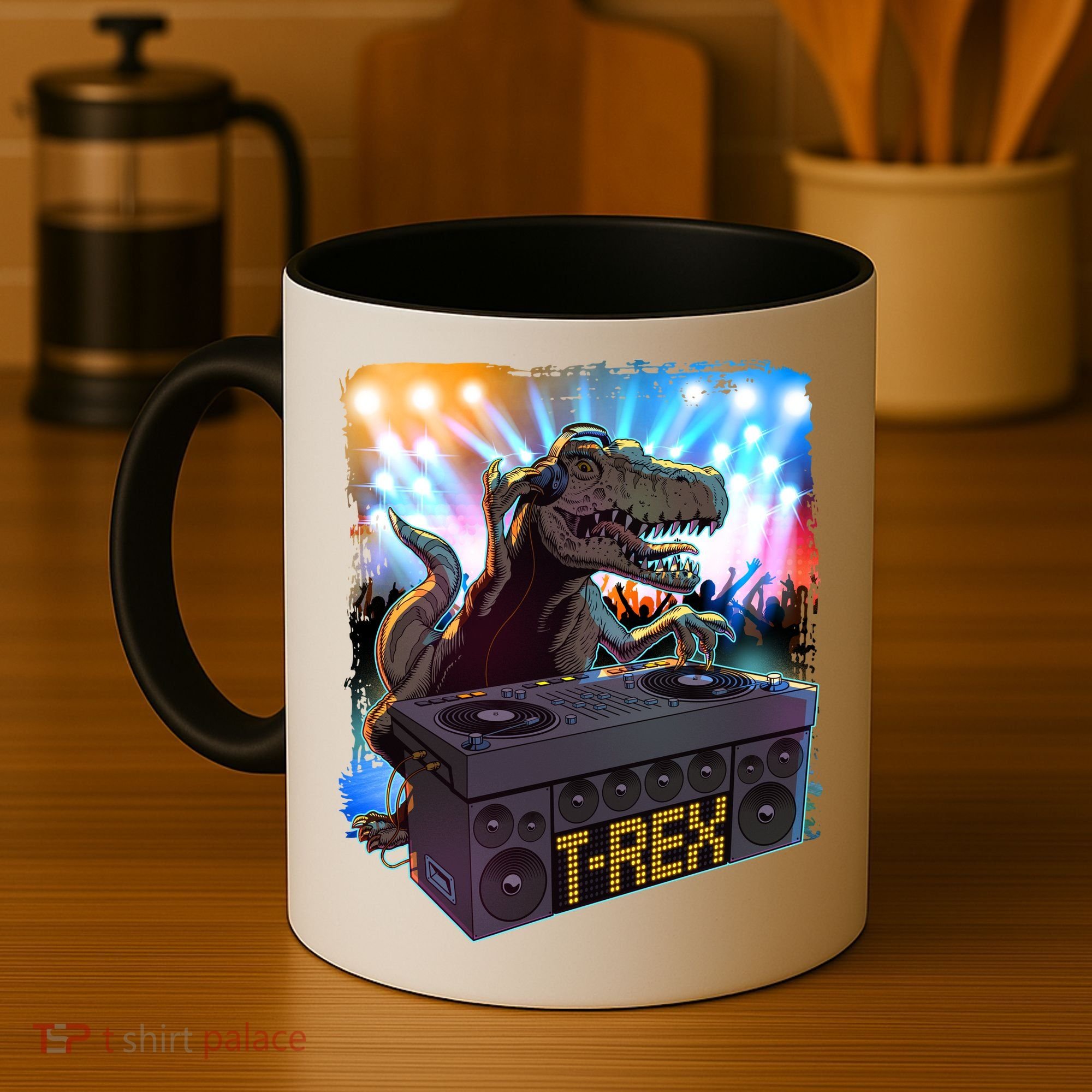 Cool DJ Dance Party TRex Dinosaur Coffee Mug