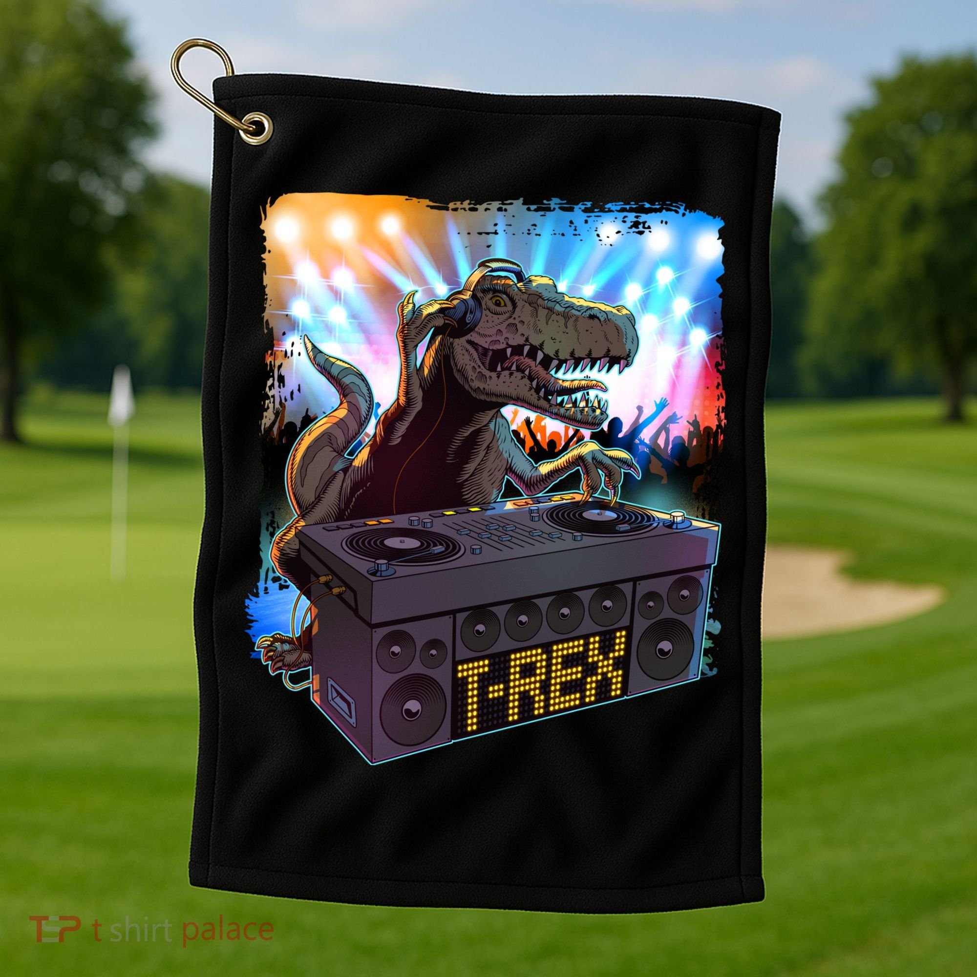 Cool DJ Dance Party TRex Dinosaur Golf Towel
