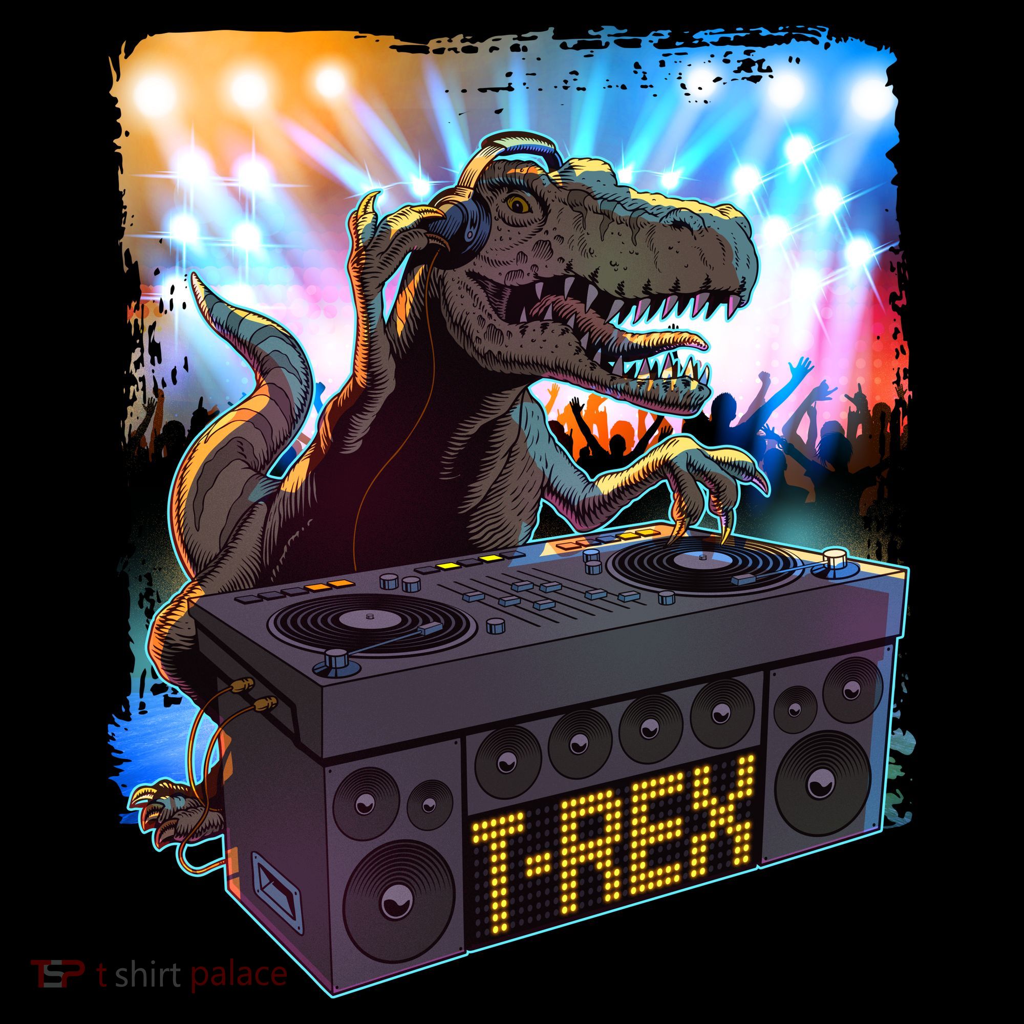 Cool DJ Dance Party TRex Dinosaur Kids Long Sleeve Shirt