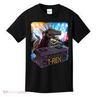 Cool DJ Dance Party TRex Dinosaur Kids T-Shirt thumb 0