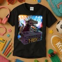Cool DJ Dance Party TRex Dinosaur Kids T-Shirt thumb 3
