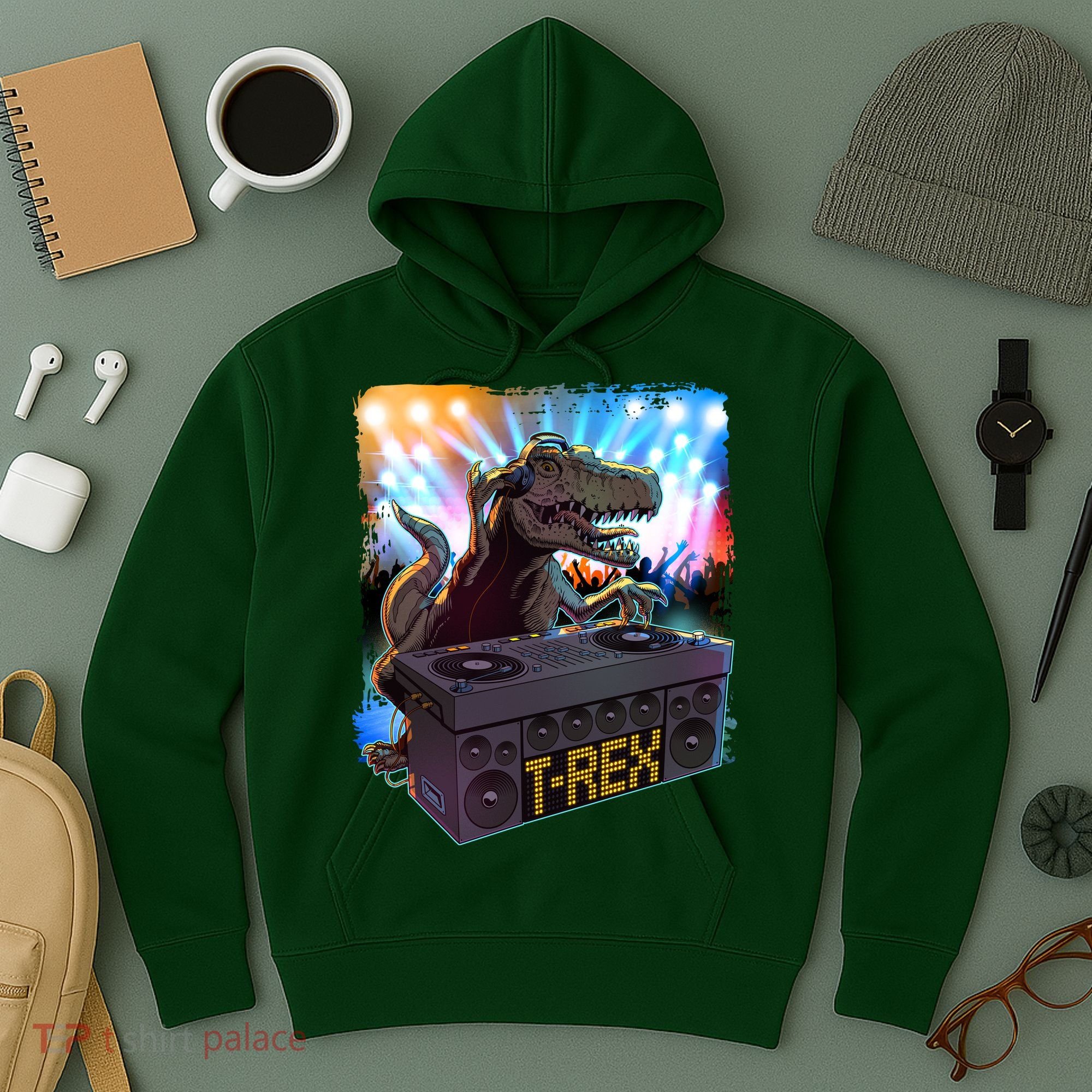 Cool DJ Dance Party TRex Dinosaur Hoodie