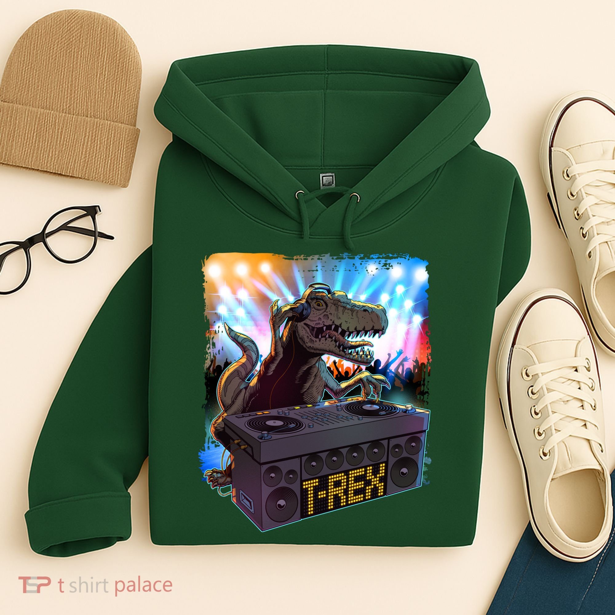 Cool DJ Dance Party TRex Dinosaur Hoodie