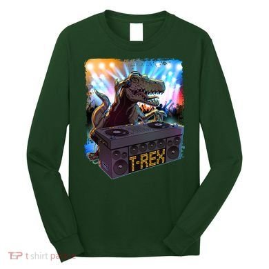 Cool DJ Dance Party TRex Dinosaur Long Sleeve Shirt