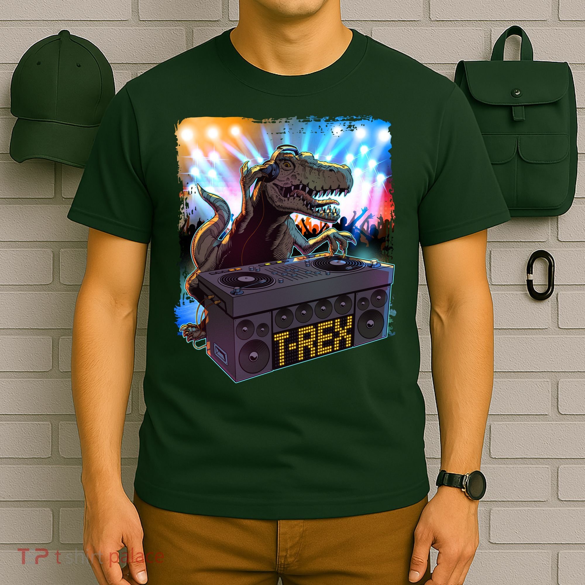 Cool DJ Dance Party TRex Dinosaur T-Shirt