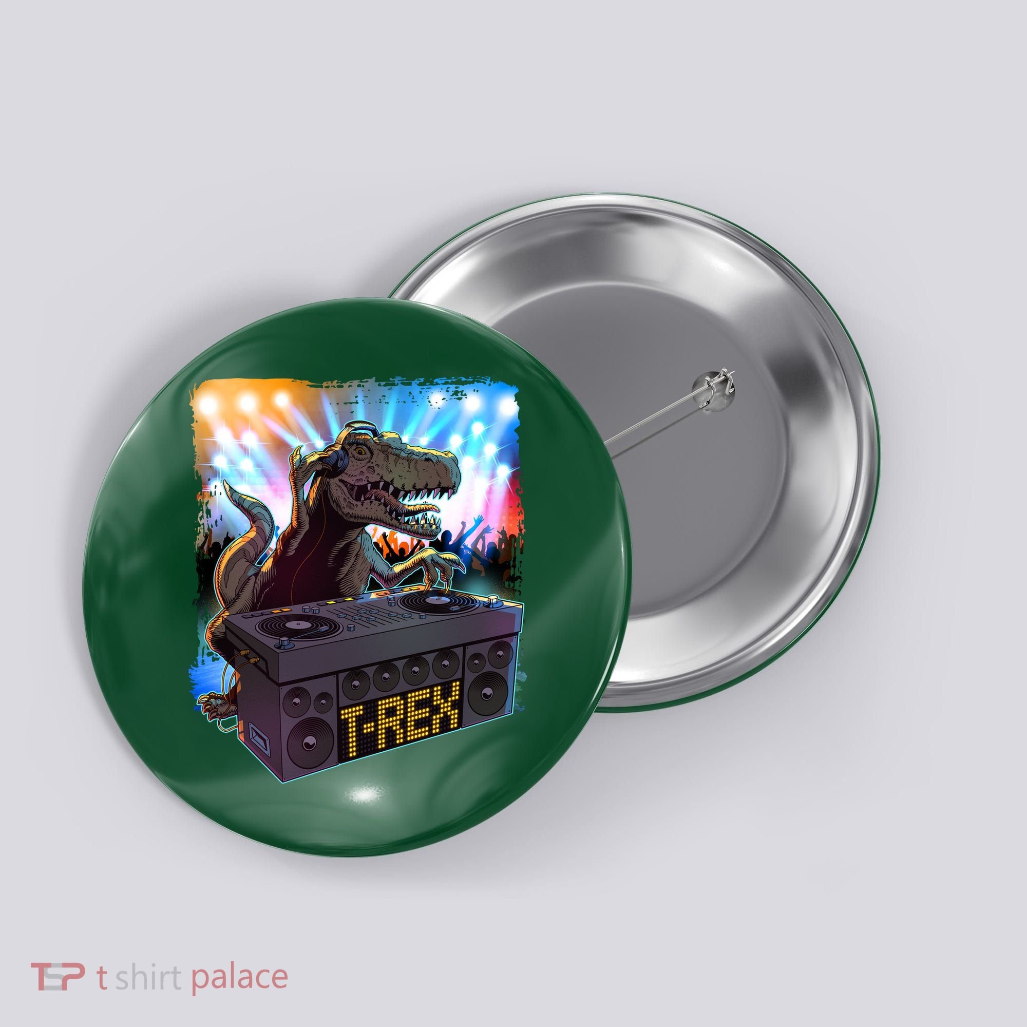 Cool DJ Dance Party TRex Dinosaur Button