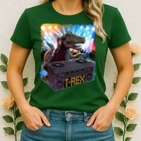Cool DJ Dance Party TRex Dinosaur Women's T-Shirt thumb 2