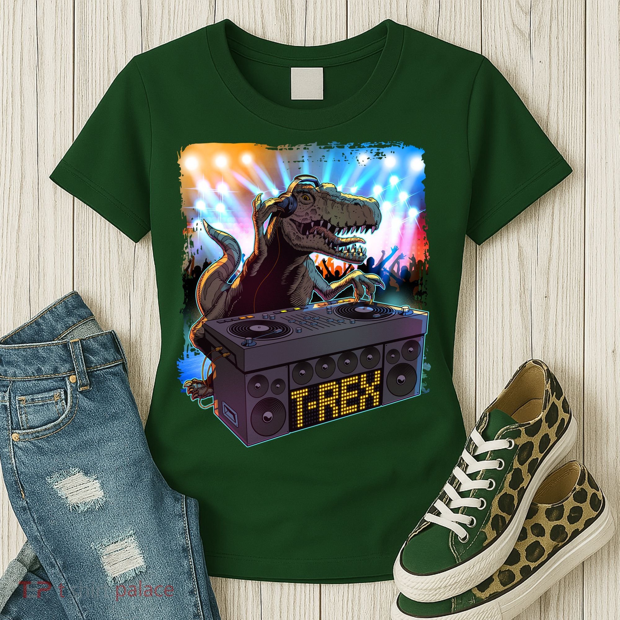 Cool DJ Dance Party TRex Dinosaur Women's T-Shirt