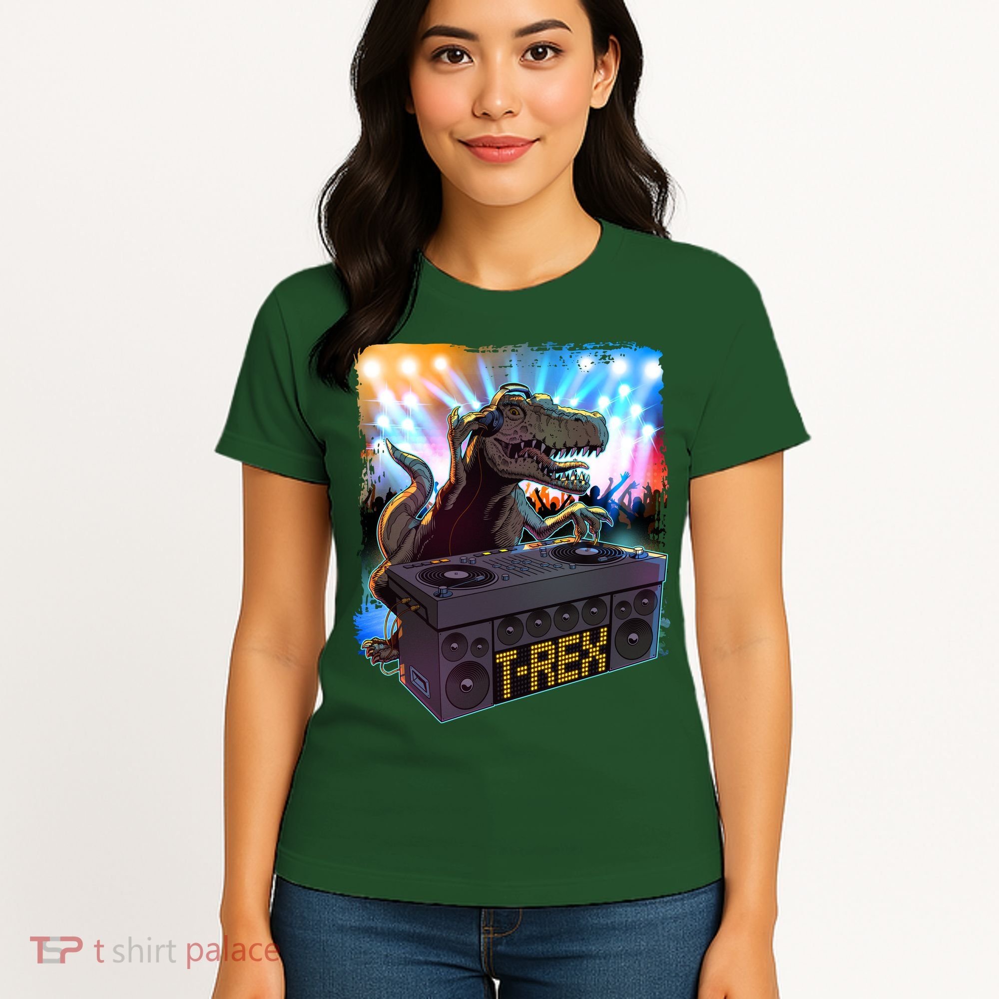 Cool DJ Dance Party TRex Dinosaur Women's T-Shirt
