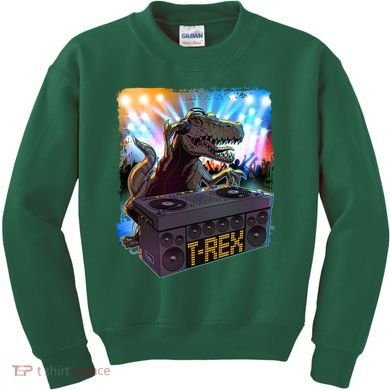 Cool DJ Dance Party TRex Dinosaur Kids Sweatshirt
