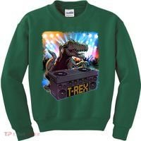 Cool DJ Dance Party TRex Dinosaur Kids Sweatshirt thumb 0