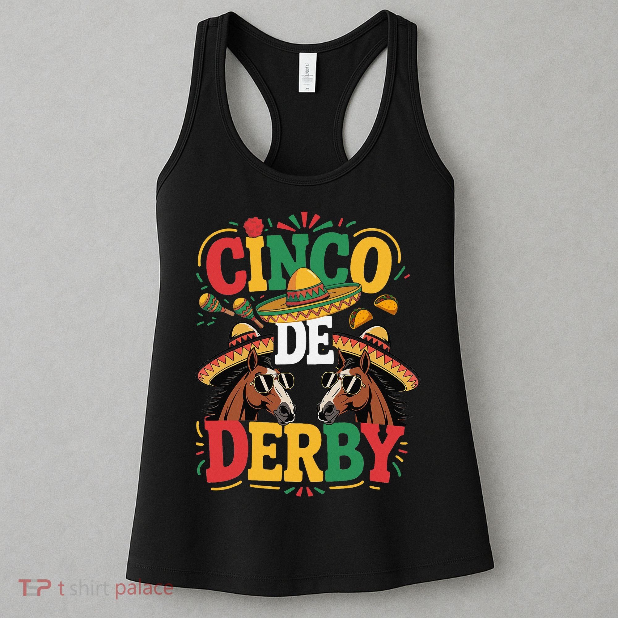 Cinco De Derby Funny Derby De Mayo Taco Horse Racing Women's Tank Top
