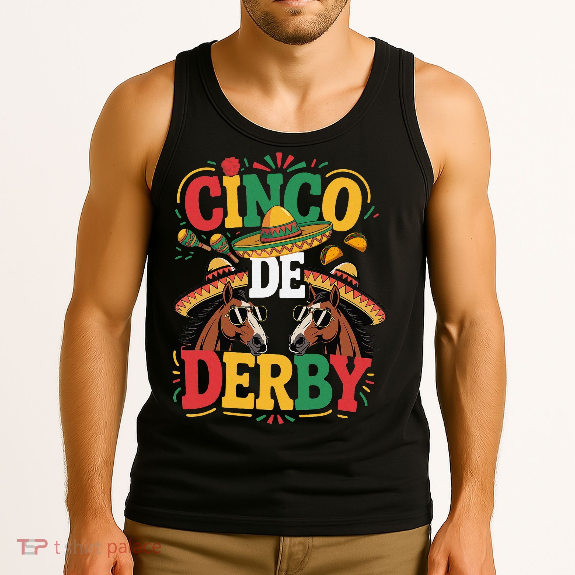 Cinco De Derby Funny Derby De Mayo Taco Horse Racing Tank Top