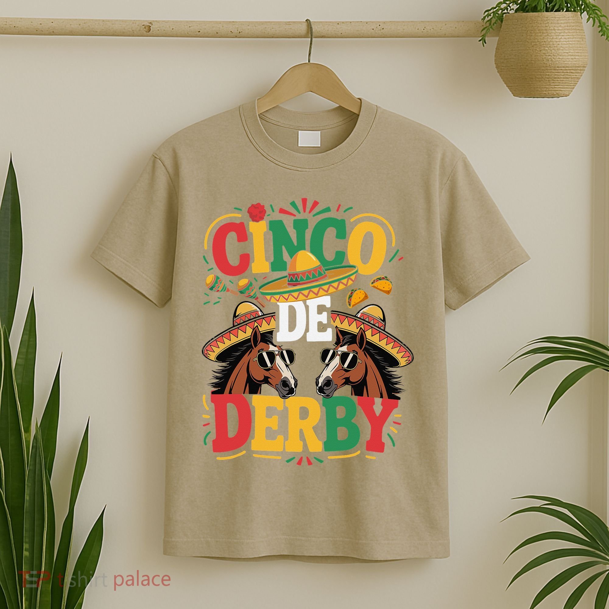 Cinco De Derby Funny Derby De Mayo Taco Horse Racing T-Shirt