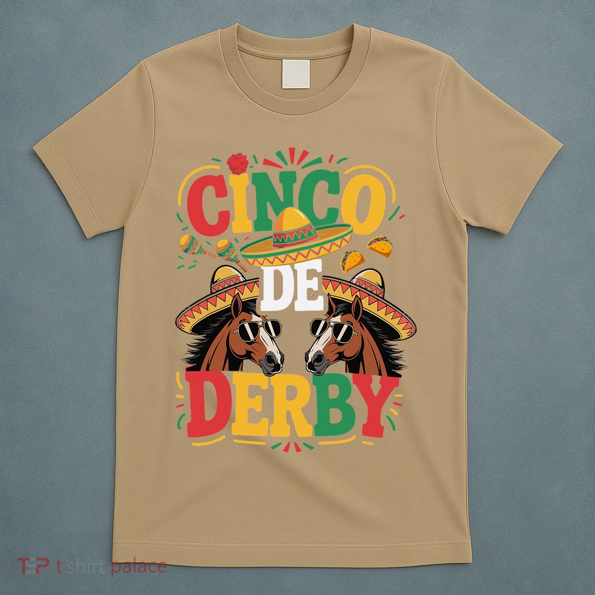 Cinco De Derby Funny Derby De Mayo Taco Horse Racing T-Shirt