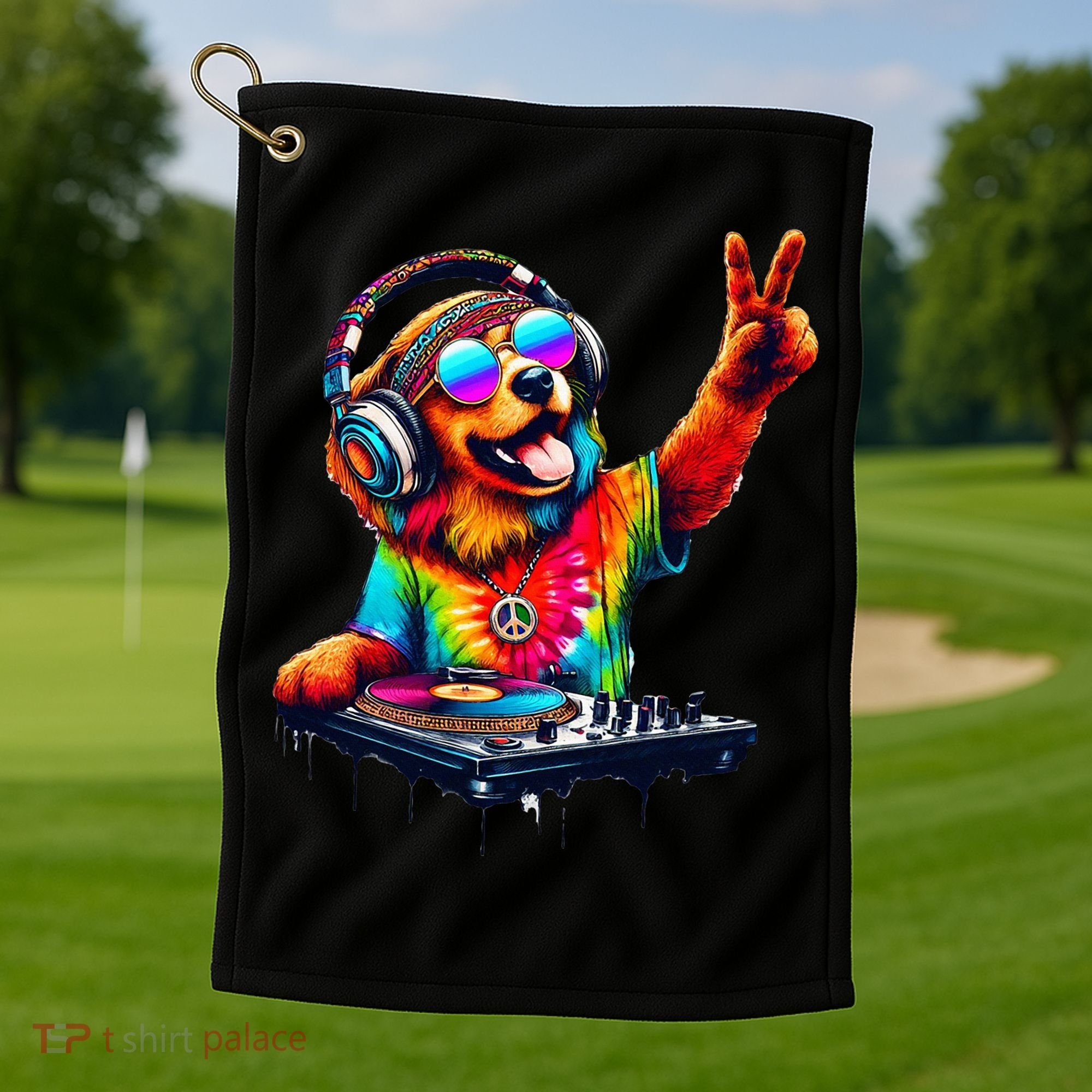 Colourful Dog DJ Golf Towel