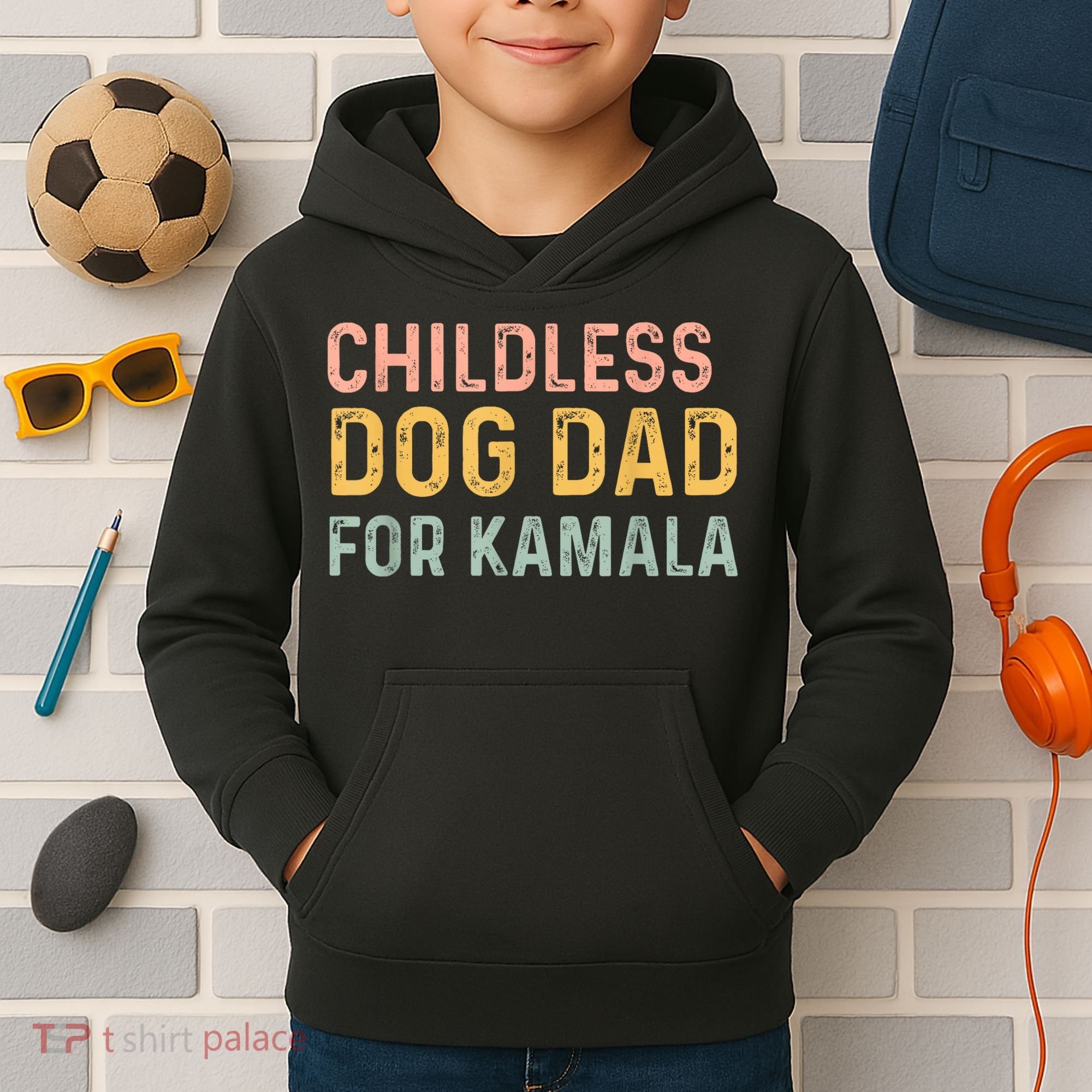 Childless Dog Dad For Kamala Harris 2024 Kids Hoodie
