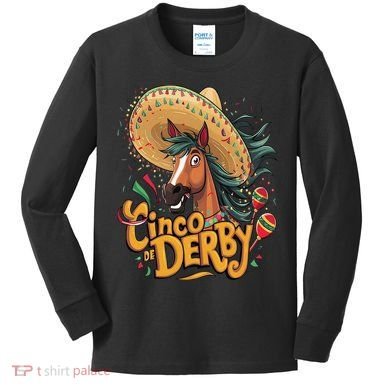 Cinco De Derby Party Funny Horse Racing Kids Long Sleeve Shirt