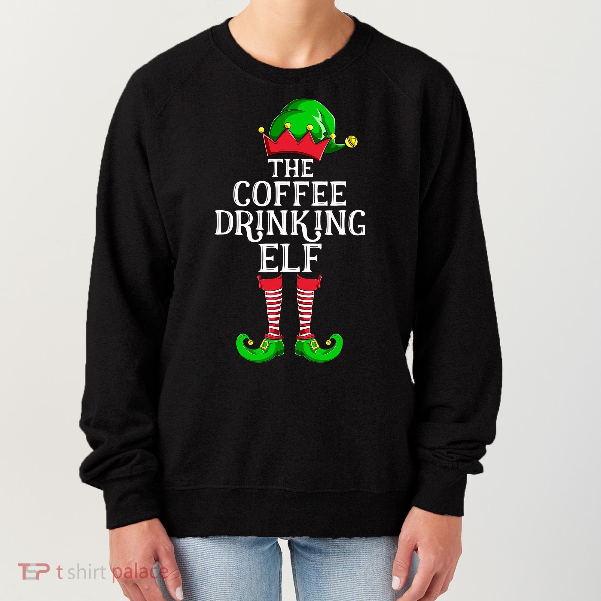 Coffee Drinking Elf Family Matching Group Christmas Women's Sweatshirt