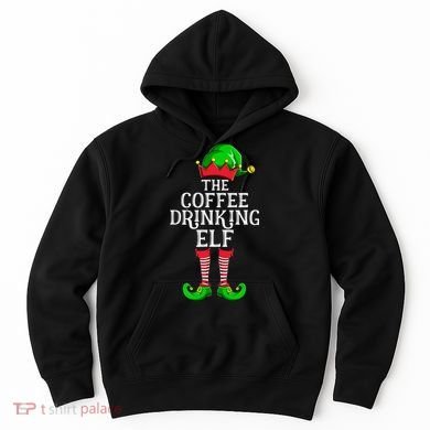 Coffee Drinking Elf Family Matching Group Christmas Hoodie