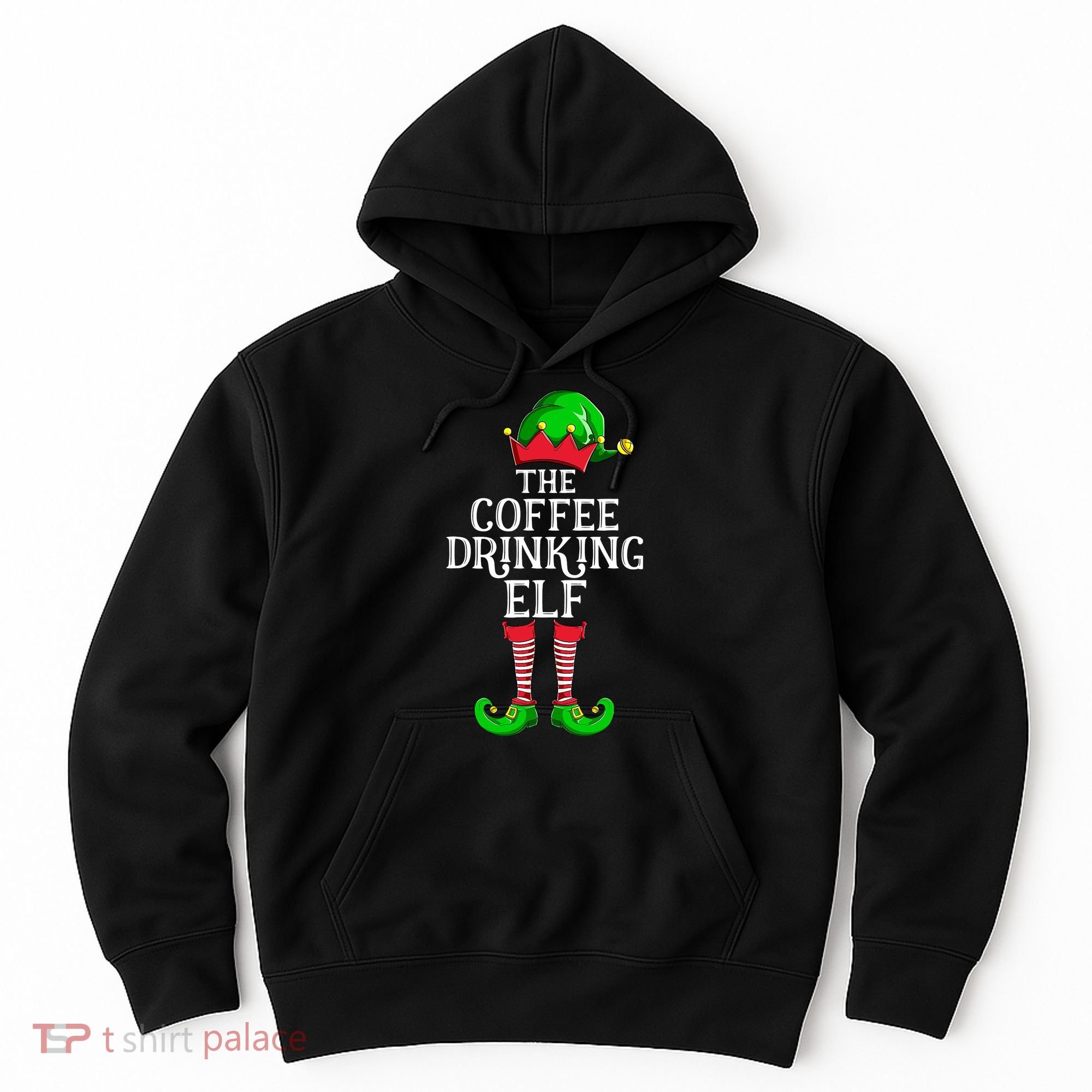 Coffee Drinking Elf Family Matching Group Christmas Hoodie