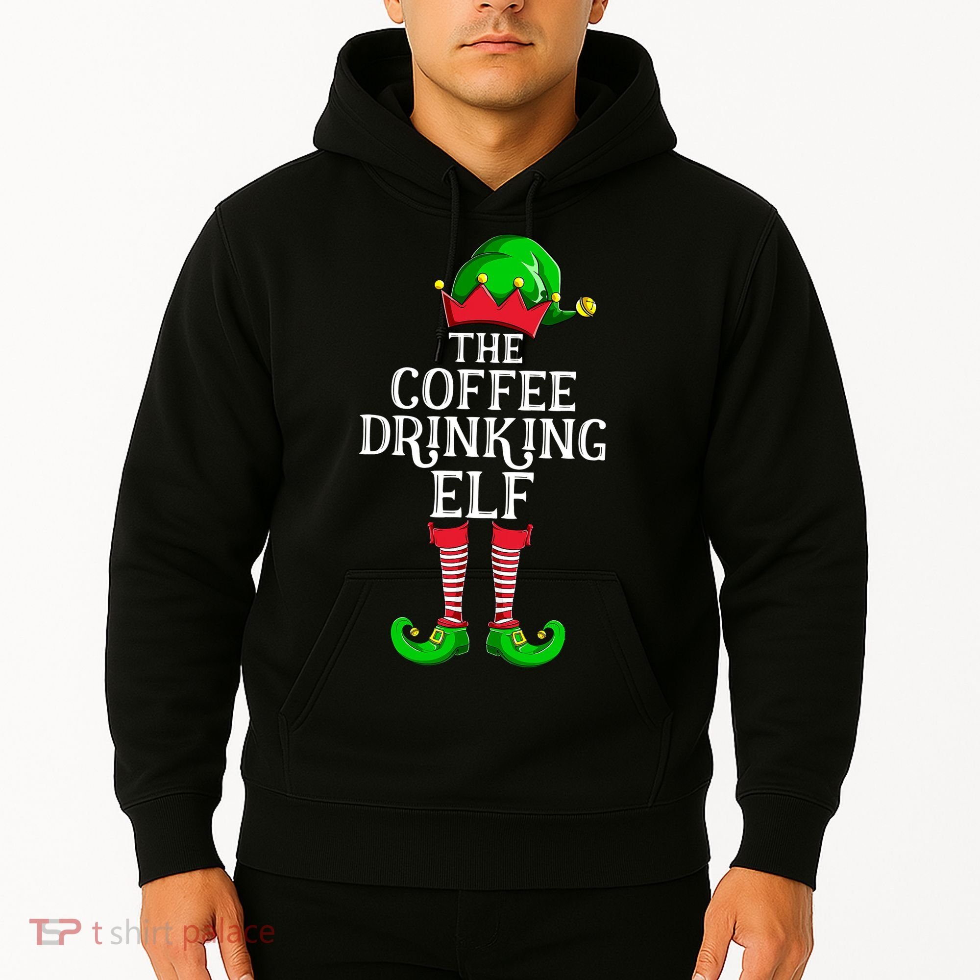 Coffee Drinking Elf Family Matching Group Christmas Hoodie