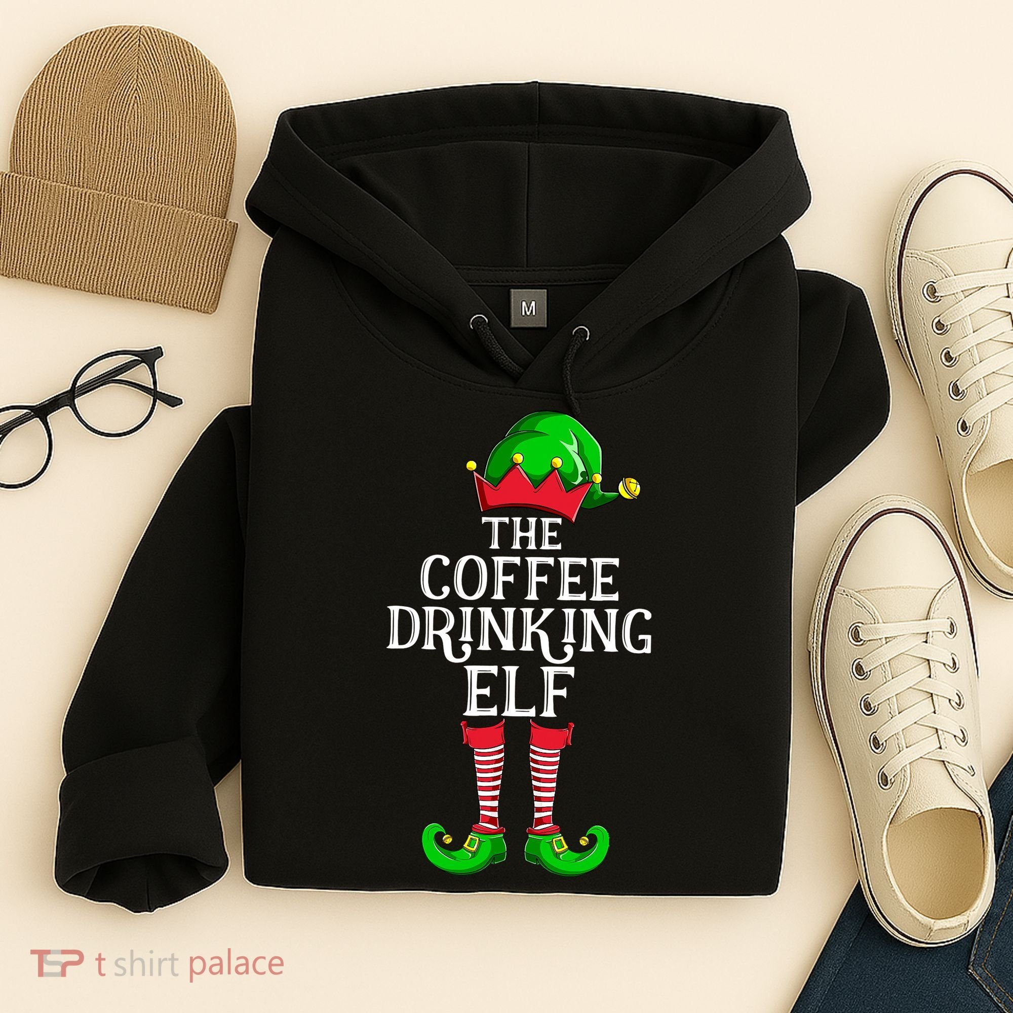 Coffee Drinking Elf Family Matching Group Christmas Hoodie