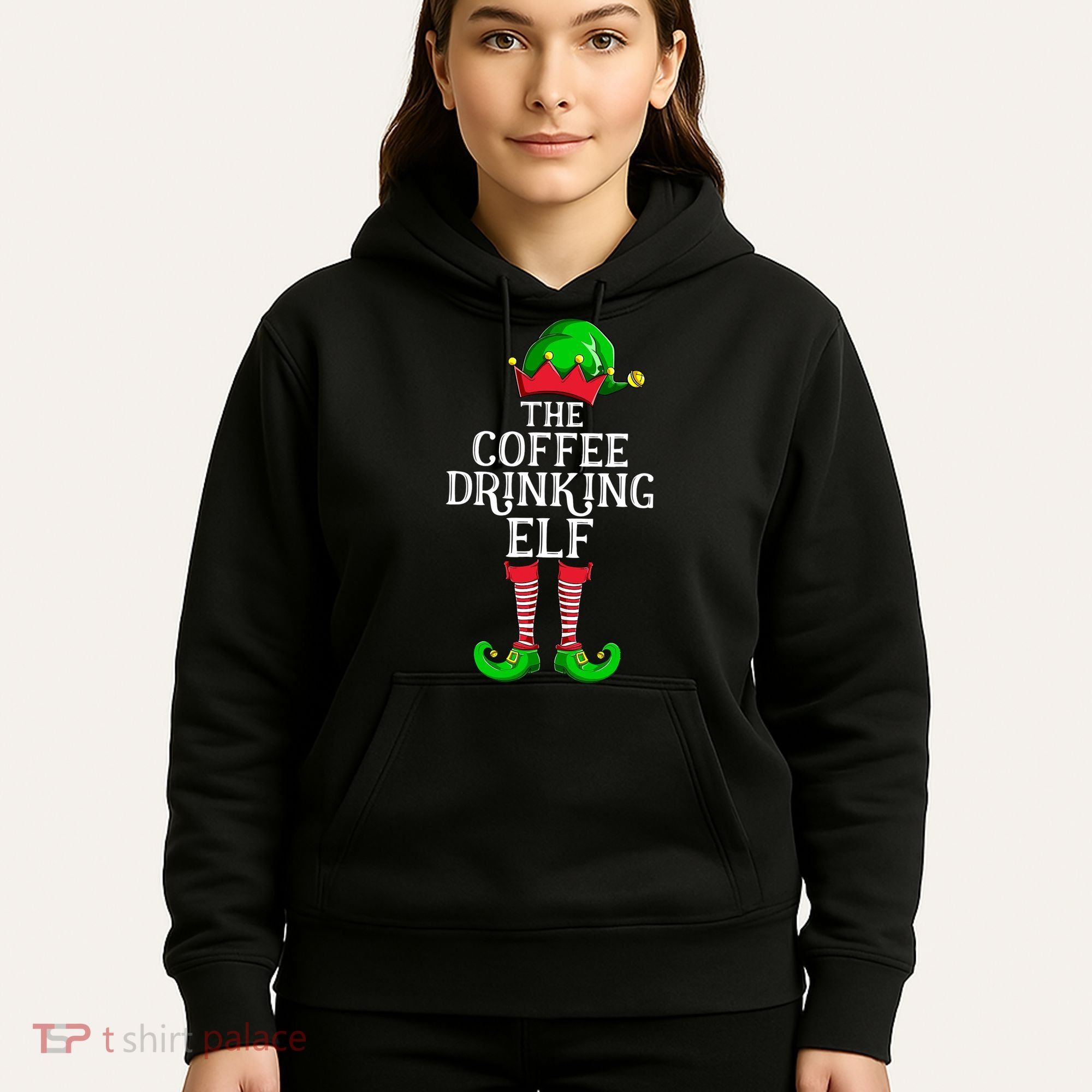 Coffee Drinking Elf Family Matching Group Christmas Hoodie