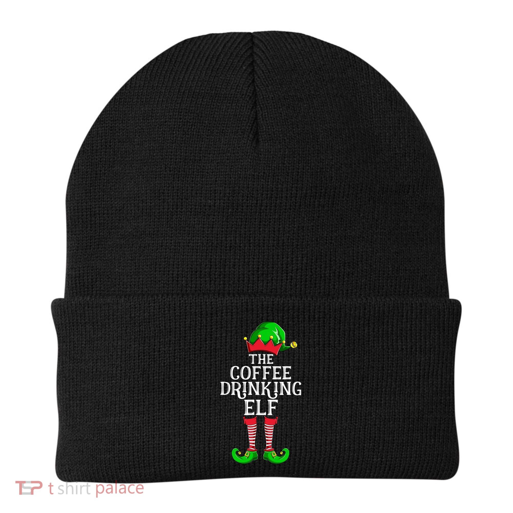 Coffee Drinking Elf Family Matching Group Christmas Beanie