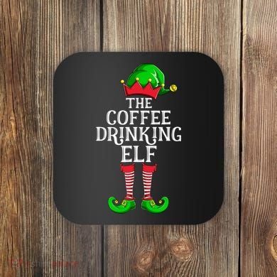 Coffee Drinking Elf Family Matching Group Christmas Coaster
